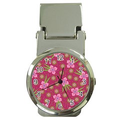 Flower Background Pattern Pink Money Clip Watches