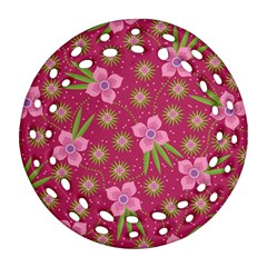 Flower Background Pattern Pink Ornament (round Filigree) by Ravend