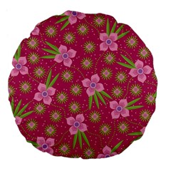 Flower Background Pattern Pink Large 18  Premium Flano Round Cushions