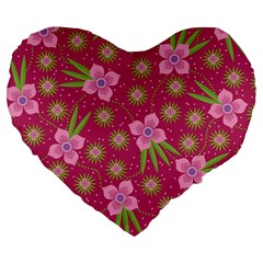 Flower Background Pattern Pink Large 19  Premium Flano Heart Shape Cushions by Ravend