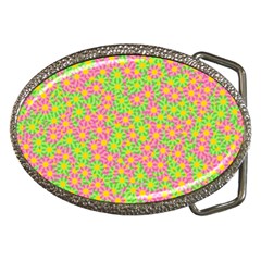 Pink Flower Background Green Pattern Belt Buckles