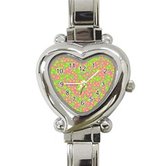 Pink Flower Background Green Pattern Heart Italian Charm Watch