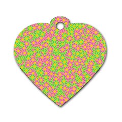 Pink Flower Background Green Pattern Dog Tag Heart (two Sides)