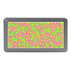 Pink Flower Background Green Pattern Memory Card Reader (mini)