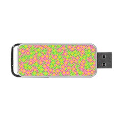 Pink Flower Background Green Pattern Portable Usb Flash (two Sides)