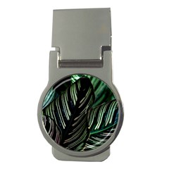 Calathea Leaves Strippe Line Money Clips (round)  by Ravend