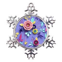 3d Flowers Pattern Flora Background Metal Large Snowflake Ornament by Bedest