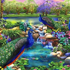 Peacocks  Fantasy Garden Play Mat (square)