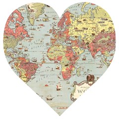 Vintage Old Antique World Map Wooden Puzzle Heart by Bedest