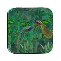 Peacock Paradise Jungle Square Metal Box (black) by Bedest