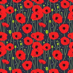 Background Poppies Flowers Seamless Ornamental Play Mat (Square)