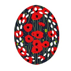 Background Poppies Flowers Seamless Ornamental Oval Filigree Ornament (two Sides)