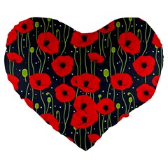 Background Poppies Flowers Seamless Ornamental Large 19  Premium Heart Shape Cushions