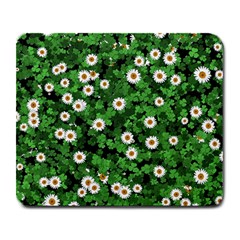 Daisies Clovers Lawn Digital Drawing Background Large Mousepad by Ravend