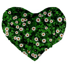 Daisies Clovers Lawn Digital Drawing Background Large 19  Premium Heart Shape Cushions by Ravend