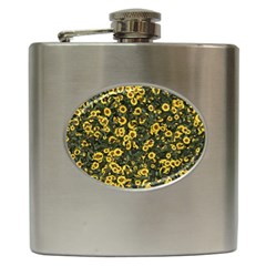 Sunflowers Yellow Flowers Flowers Digital Drawing Hip Flask (6 Oz)