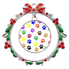 Pawprints-paw-prints-paw-animal Metal X mas Wreath Ribbon Ornament by Ravend