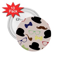 Moustache-hat-bowler-bowler-hat 2 25  Buttons (10 Pack) 