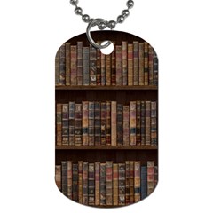 Old Bookshelf Orderly Antique Books Dog Tag (one Side) by Ravend