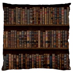 Old Bookshelf Orderly Antique Books Large Premium Plush Fleece Cushion Case (two Sides) by Ravend