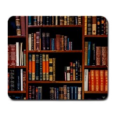 Assorted Title Of Books Piled In The Shelves Assorted Book Lot Inside The Wooden Shelf Large Mousepad