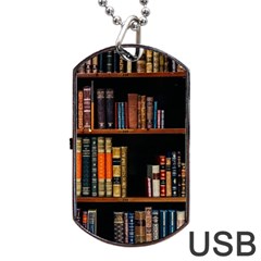 Assorted Title Of Books Piled In The Shelves Assorted Book Lot Inside The Wooden Shelf Dog Tag Usb Flash (one Side)