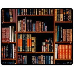 Assorted Title Of Books Piled In The Shelves Assorted Book Lot Inside The Wooden Shelf Two Sides Fleece Blanket (medium)