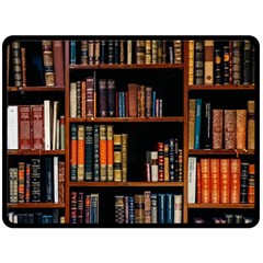 Assorted Title Of Books Piled In The Shelves Assorted Book Lot Inside The Wooden Shelf Two Sides Fleece Blanket (large)