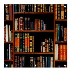 Assorted Title Of Books Piled In The Shelves Assorted Book Lot Inside The Wooden Shelf Banner And Sign 4  X 4  by Ravend