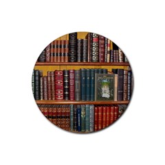 Books-library-bookshelf-bookshop Rubber Round Coaster (4 Pack) by Ravend