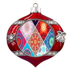Mandala Pattern, Desenho, Designs, Glitter, Pattern Metal Snowflake And Bell Red Ornament by nateshop