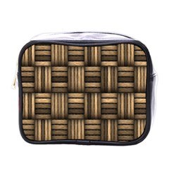 Brown Weaving Texture, Macro, Brown Wickerwork Mini Toiletries Bag (one Side) by nateshop
