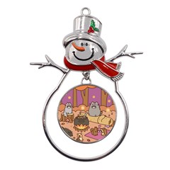 Pusheen Cute Fall The Cat Metal Snowman Ornament