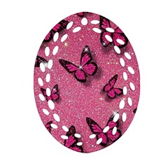 Pink Glitter Butterfly Ornament (oval Filigree) by Ndabl3x