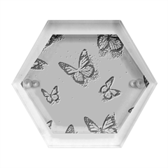 Pink Glitter Butterfly Hexagon Wood Jewelry Box by Ndabl3x