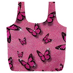 Pink Glitter Butterfly Full Print Recycle Bag (xxl)