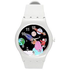 Girl Bed Space Planet Spaceship Round Plastic Sport Watch (m) by Bedest