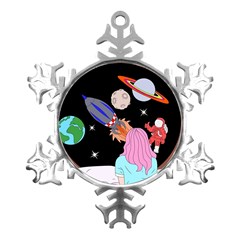 Girl Bed Space Planet Spaceship Metal Small Snowflake Ornament by Bedest