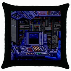 Blue Computer Monitor With Chair Game Digital Art Throw Pillow Case (black) by Bedest