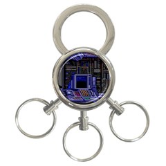 Blue Computer Monitor With Chair Game Digital Art 3-ring Key Chain by Bedest