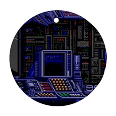 Blue Computer Monitor With Chair Game Digital Art Round Ornament (two Sides) by Bedest