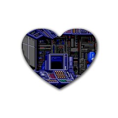 Blue Computer Monitor With Chair Game Digital Art Rubber Heart Coaster (4 Pack) by Bedest