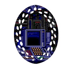 Blue Computer Monitor With Chair Game Digital Art Oval Filigree Ornament (two Sides) by Bedest