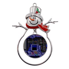 Blue Computer Monitor With Chair Game Digital Art Metal Snowman Ornament