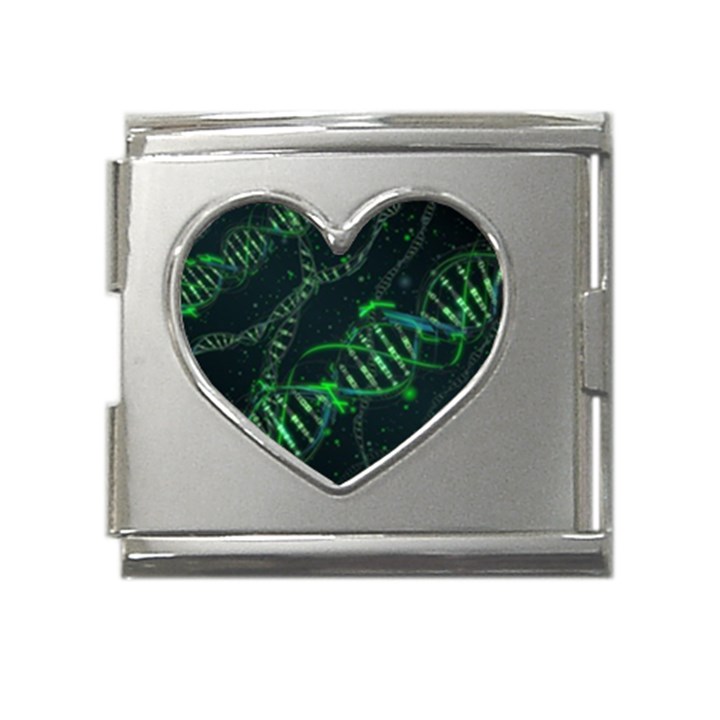 Green And Black Abstract Digital Art Mega Link Heart Italian Charm (18mm)