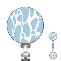 Cow Print, Aesthetic, Y, Blue, Baby Blue, Pattern, Simple Stainless Steel Nurses Watch by nateshop