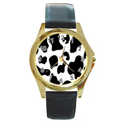 Black And White Cow Print,wallpaper Round Gold Metal Watch