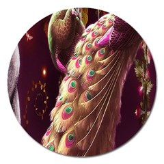 Peacock Dream, Fantasy, Flower, Girly, Peacocks, Pretty Magnet 5  (round) by nateshop