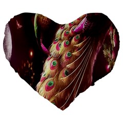 Peacock Dream, Fantasy, Flower, Girly, Peacocks, Pretty Large 19  Premium Flano Heart Shape Cushions by nateshop