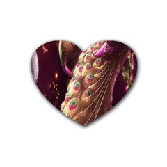 Peacock Dream, Fantasy, Flower, Girly, Peacocks, Pretty Rubber Heart Coaster (4 Pack) by nateshop